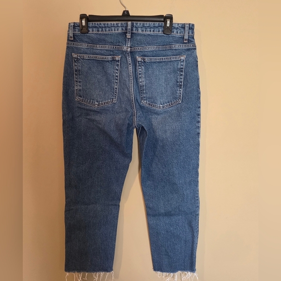Topshop High Waisted Blue Straight Leg Raw Hem Jeans - Picture 2 of 3